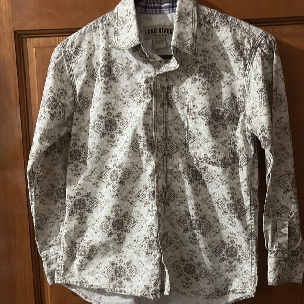 Patterned Button Down Shirt for Kids Red River